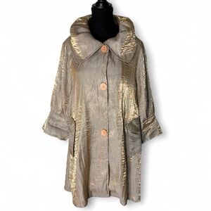 DAMEE INC Metallic Gold Shimmer Lightweight Swing Coat Bell Sleeve Size Medium